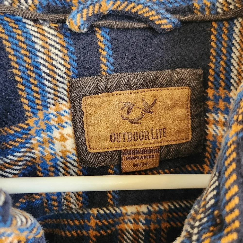 Outdoor Life Mens Size M Long Sleeve Button Up Heavyweight Plaid Blue Polo #H843
